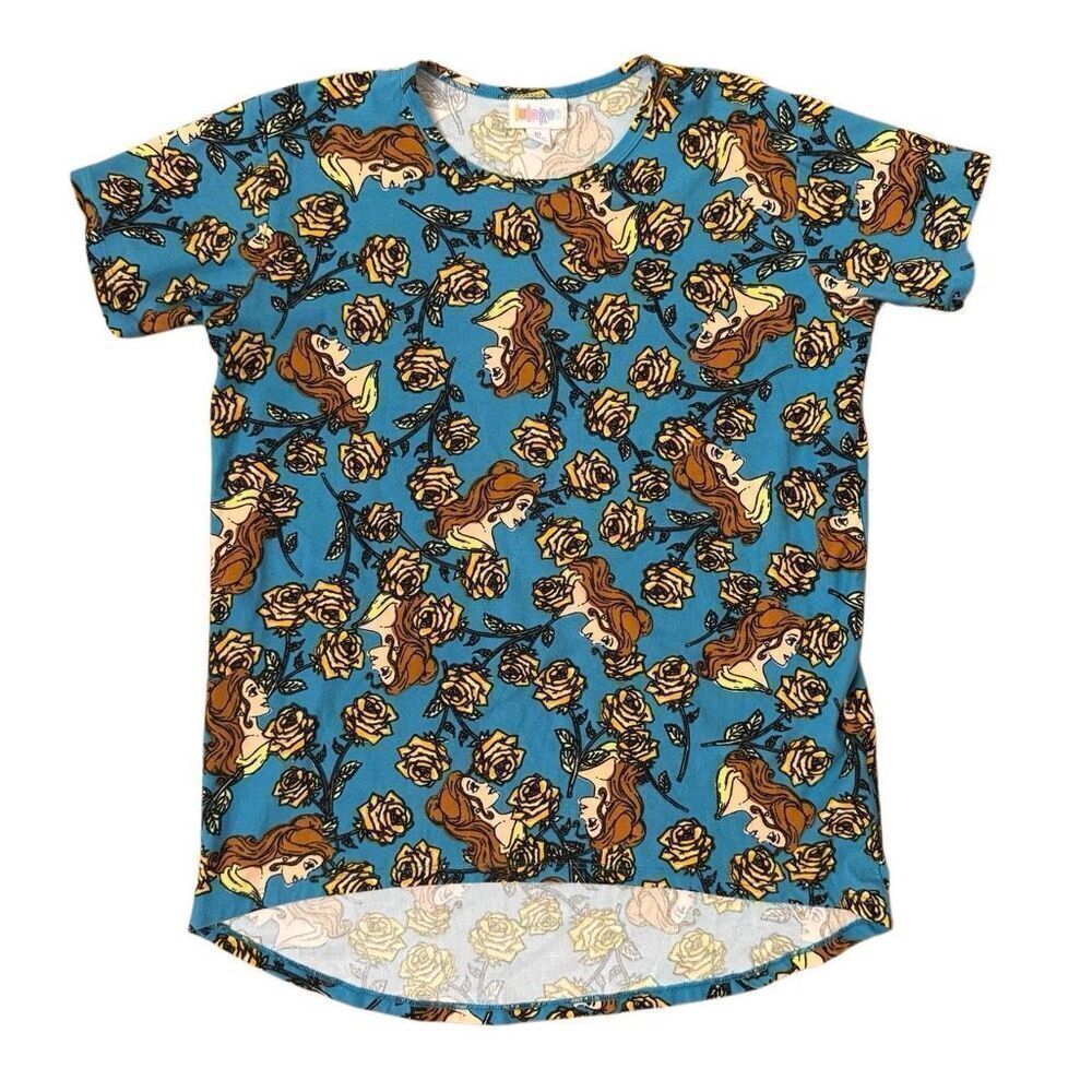 Lularoe x Disney Gracie Teal Belle Beauty & the Beast Tunic Top Girls Size 10